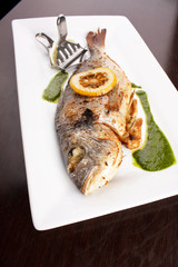 Sea Bream fish with spinach sauce