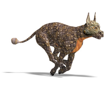 dangerous alien dog with lizard skin. 3D rendering with clipping