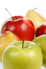 apples and pears on the white