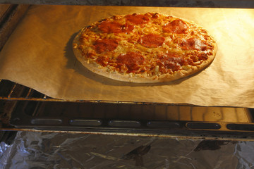 piza in the cooking stove in the cooker