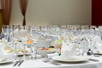 Wedding white reception place ready for guests.