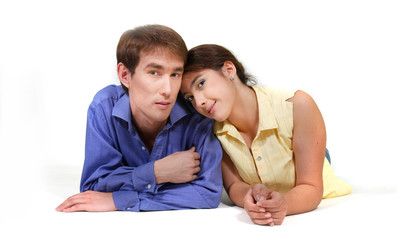Fototapeta premium young loving couple over white