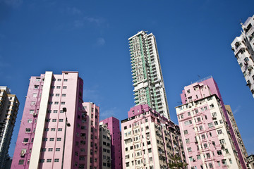 Fototapeta na wymiar facade of houses downtown Kowloon with appartments