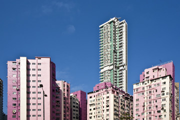 Fototapeta premium facade of houses downtown Kowloon with appartments