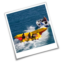 Wassersport als Polaroid Foto isoliert