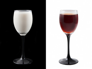 white glass and black glass