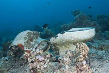 Fototapeta na wymiar The remains of the cargo of the sunken Yolanda ship.