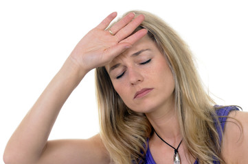 Fototapeta premium Junge Frau hat Kopfschmerzen