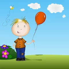 Fotobehang Gelukkige jongen die een ballon vasthoudt © soleilc1