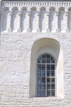 white brick wall window