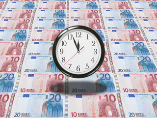 concept of clock on a background of banknotes