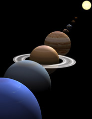 Solar system planets in alignment around sun