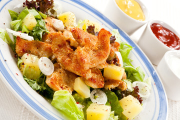 Roasted chicken with vegetable salad