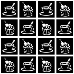 background with cups and cakes