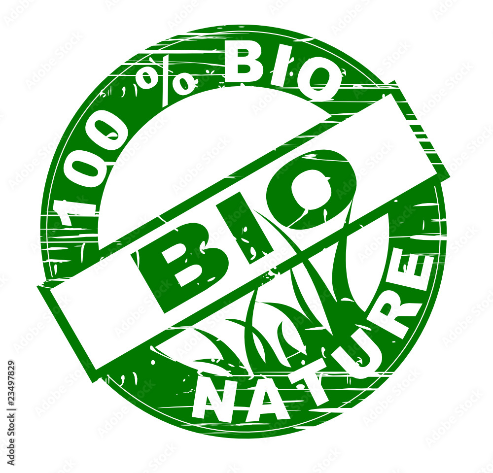 Poster vignette 100 % nature bio avec rayures une couleur verte