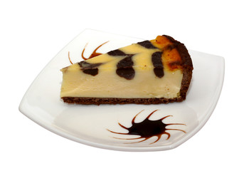 Gourmet slice of cheesecake on the white background