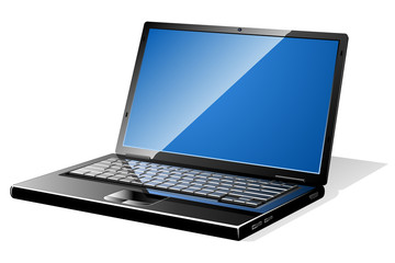 Modern black opened laptop with blank screen.