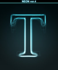 Glowing neon font. Shiny letter T