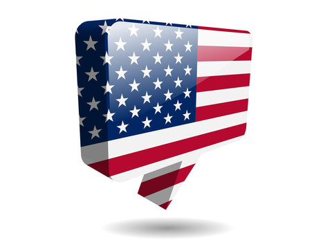 USA Flag Speech Bubble Icon (United States of America 3D Button)