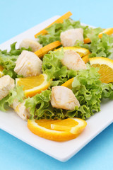 Chicken salad with fresh lettuce and oranges