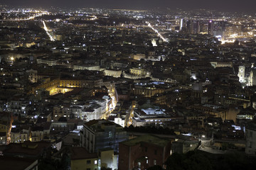 Panorama of Naples at night seen from Montesanto Hill, Italy