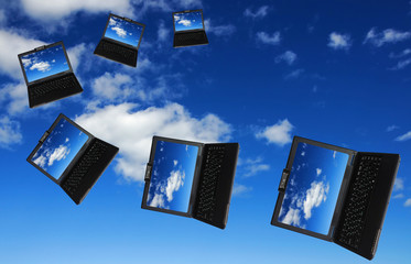 flying flock of laptops