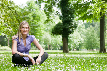 Naklejka na ściany i meble Nature relax - woman in grass