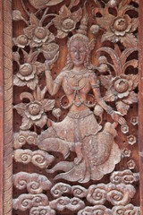 art carving on window of Wat Kwan Muang, Borabue, Mahasarakam