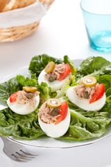 salad of letuce egg tuna and olive