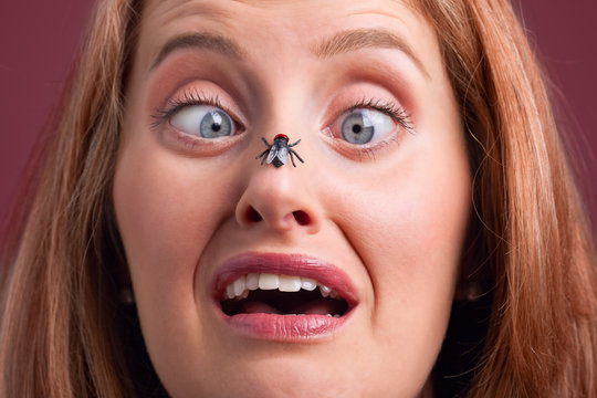 Woman with a fly on her nose