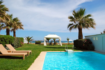 Swimming pool at luxury villa, Crete, Greece