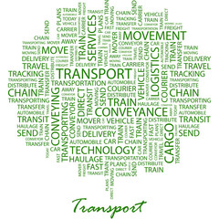 TRANSPORT. Word cloud concept illustration.