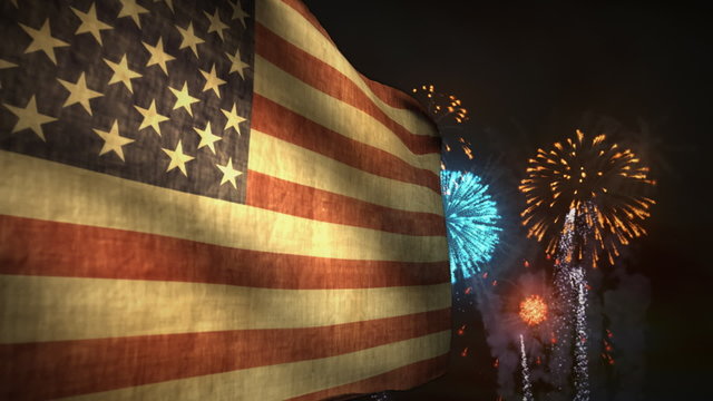 (1192) Fireworks Celebration American Flag Summer Entertainment
