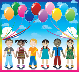 Fototapeta premium Balloon Background with Kids