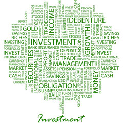 INVESTMENT. Word cloud concept illustration.