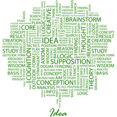 IDEA. Word cloud concept illustration.
