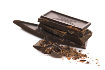 Chopped chocolate isolated on the white background