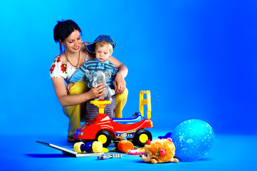 The portrait of a little boy and his mother