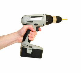 Cordless screwdriver in hand