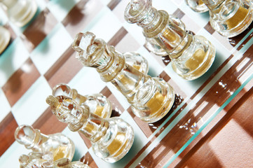 Set of chess figures on the playing board