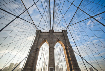 Upward view of Brooklyn Bridge