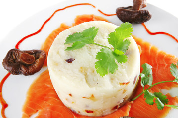 salmon slice with mash