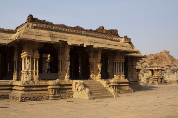 Vittalla temple and the stone chariot in hampi, Karnataka- India