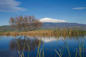 White Mountain Is Reflecting In Blue Water