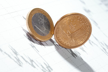 Business diagram on financial report with coins