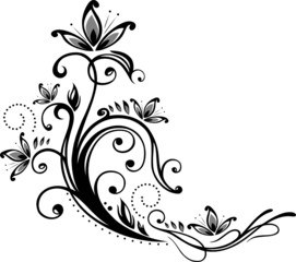 Ranke, floral, filigran, Blumen, Blätter, grau, schwarz