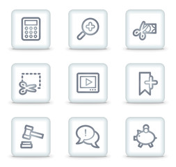 Shopping web icons set 3, white square buttons