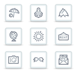 Travel web icons set 5, white square buttons