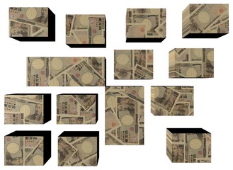 Japanese Yen on cubes against white illustration