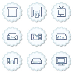 Audio video web icons, white buttons